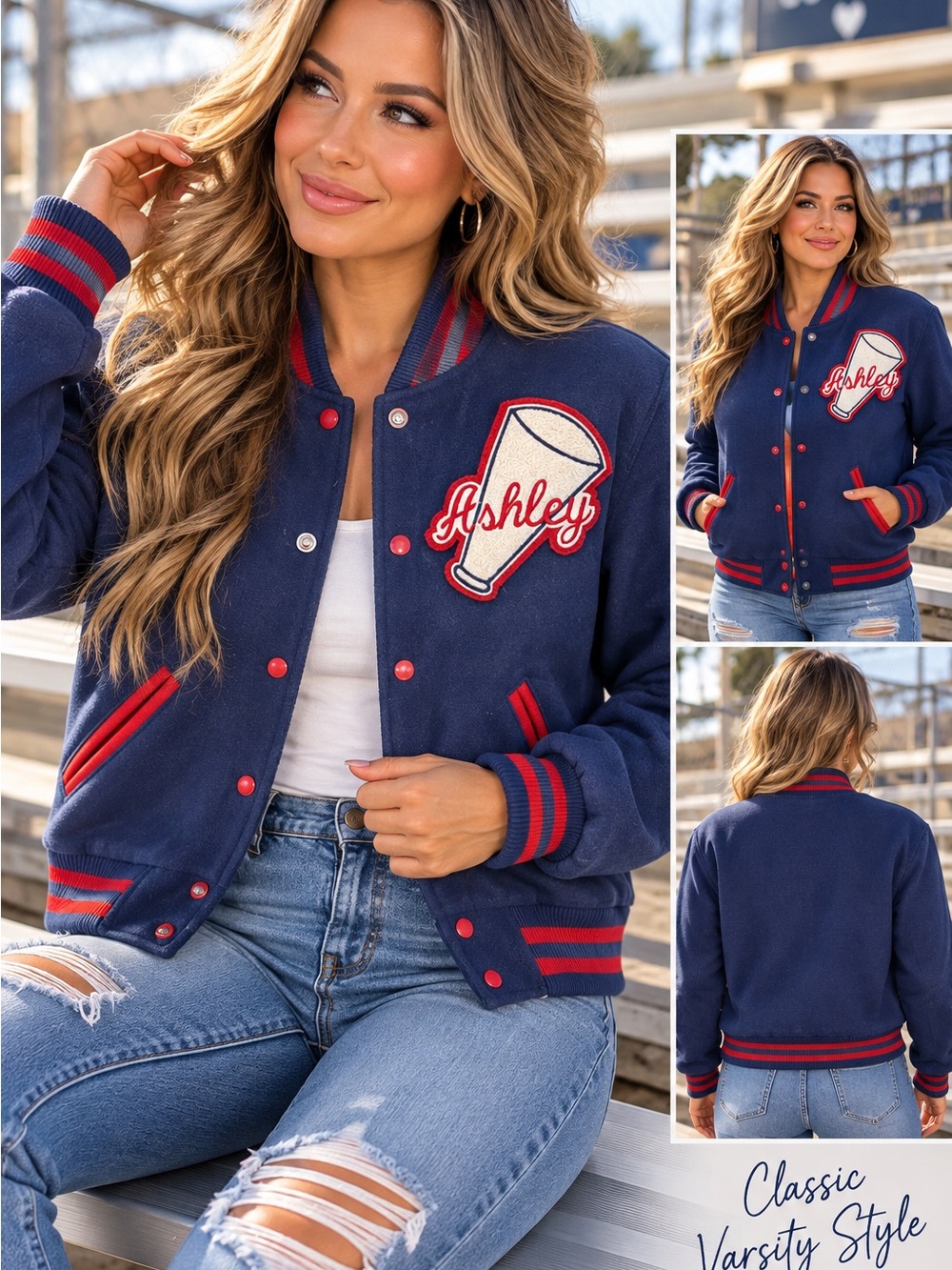 Vintage Letterman Jacket Wool Leather Sleeves “Ashley” Patch USA Varsity